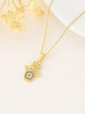 TOUPOP 14k Gold Evil Eye Fatima Hamsa Hand Pendant Necklace-0-3
