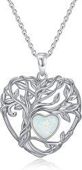 wholesale TOUPOP Opal Tree Of Life Necklace Sterling Silver September Birthstone Pendant Necklace Irish Celtic Heart Tree Jewelry Birthday Christmas Gifts For Women Wife Girlfriend -0-0