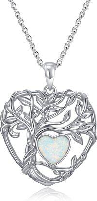 wholesale TOUPOP Opal Tree Of Life Necklace Sterling Silver September Birthstone Pendant Necklace Irish Celtic Heart Tree Jewelry Birthday Christmas Gifts For Women Wife Girlfriend -undefined