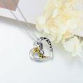 wholesale 925 Sterling Silver Heart Necklace with Gold and Black Enamel Giraffe Pendant-0-2