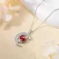 TOUPOP Sterling Silver Garnet Moon Star Pendant Necklace-0-4