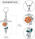 wholesale 925 Sterling Silver Rose & Teal Crystal Cross Pendant Necklaces for Women - Religious Gifts for Mom and Daughter-0-1