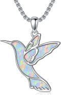 wholesale 925 Sterling Silver White Fire Opal Hummingbird Pendant Necklaces for Women Girls Birthday Gift Jewelry Accessories 45cm Chain Length-0-0