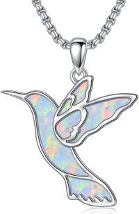 wholesale 925 Sterling Silver White Fire Opal Hummingbird Pendant Necklaces for Women Girls Birthday Gift Jewelry Accessories 45cm Chain Length-Hummingbird