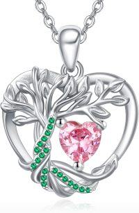 wholesale 925 Sterling Silver Birthstone Tree of Life Heart Pendant Necklace for Women-10 Oct