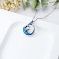 wholesale 925 Sterling Silver Blue Enamel Dolphin and Wave Pendant Necklace for Women-0-3