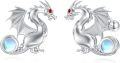 wholesale 925 Sterling Silver Dragon Stud Earrings with Moonstone and Red Eyes-0-0