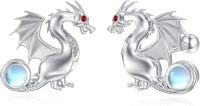 wholesale 925 Sterling Silver Dragon Stud Earrings with Moonstone and Red Eyes-Dragon