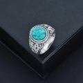 wholesale 925 Sterling Silver Men's Turquoise Rings Wholesale With Intricate Scroll Design-0-3