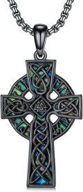 wholesale  Black Celtic Cross Necklace with Green and Blue Inlay for Men Women - Christian s-0-0
