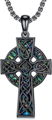 wholesale  Black Celtic Cross Necklace with Green and Blue Inlay for Men Women - Christian s-Celtic Cross