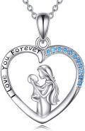 wholesale 925 Sterling Silver Heart Pendant with Love You Forever Inscription and Blue Crystal Accents - Perfect Mothers Day or Birthday Gift for Mom Grandmother-0-0