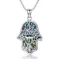 wholesale 925 Sterling Silver Hamsa Chai Tree Of Life Abalone Shell Pendant Necklace-0-0