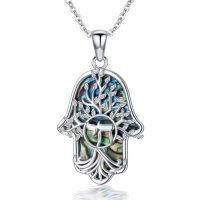 wholesale 925 Sterling Silver Tree Of Life Hamsa Hand Pendant With Mother Of Pearl Detailing-Chai