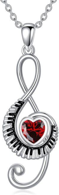 wholesale Sterling Silver Birthstone Music Necklace Piano Note Treble Clef Pendant-01-January