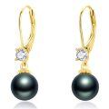 wholesale 925 Sterling Silver Black Pearl Drop Earrings With Zircon Accent-0-0