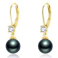wholesale 925 Sterling Silver Black Pearl Drop Earrings With Zircon Accent-Gold