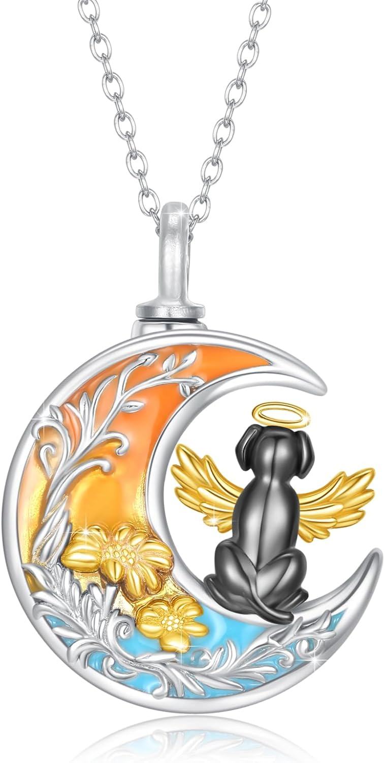 Sterling Silver Stone Pet Ashes Necklace for Women Men Dog Cat Cremation Jewelry-03-Oil painting dog