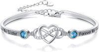 wholesale 925 Sterling Silver Adjustable Infinity Heart Bracelet with Blue Crystal and Engraved Message for Women-Bangle for Sister