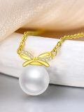 TOUPOP 14k Gold Pearl Necklace with Bow/Heart/Dolphin Pendant-0-1