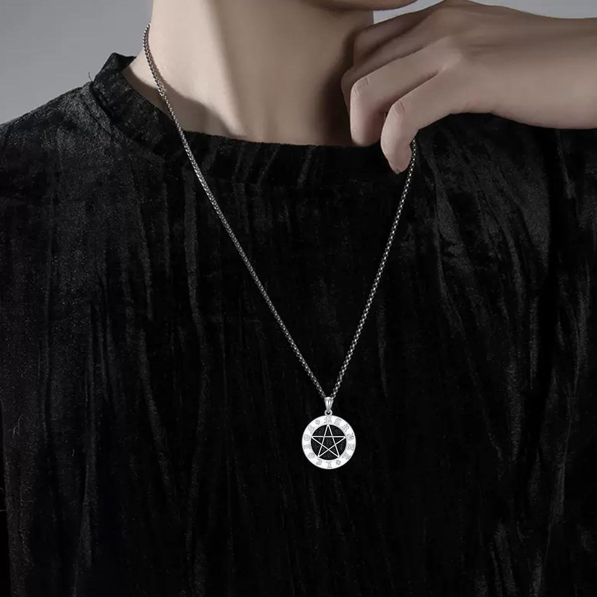 Sterling Silver Pentagram Necklace Pentacle Pendant for Men Women-0-1