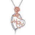 wholesale 925 Sterling Silver Mom Heart Rose Pendant Necklace With Cubic Zirconia For Women-0-0