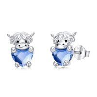 wholesale 925 Sterling Silver Birthstone Highland Cow Stud Earrings Cute Animal Jewelry Gift for Women Girls-Silver-06-Jun