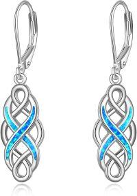 wholesale 925 Sterling Silver Black and White Opal Celtic Knot Drop Earrings with Leverbacks for Women-Blue Opal Celtic Knot Earrings