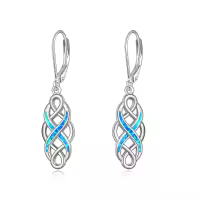 wholesale 925 Sterling Silver Black and White Opal Celtic Knot Drop Earrings with Leverbacks for Women-Blue Opal Celtic Knot Earrings