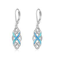 wholesale 925 Sterling Silver Celtic Knot Earrings Wholesale With Blue Stones-Blue Opal Celtic Knot Earrings