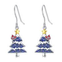 wholesale 925 Sterling Silver Christmas Tree Dangle Earrings-Crushed Lapis lazuli