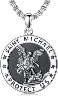 wholesale 925 Sterling Silver St Michael Angel Protect Us Medal Pendant Necklace s for Men & Women-A-St Michael Necklace Black Onyx