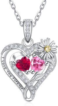 wholesale  Sterling Silver Daisy Heart Birthstone Necklace for Women -07-10-Jul-Oct