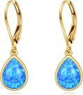wholesale 14K Gold Blue Fire Opal Teardrop Dangle Lever Back Earrings for Women-0-0