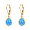wholesale 14K Gold Blue Fire Opal Teardrop Dangle Lever Back Earrings for Women-0-0