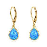 wholesale 14K Gold Blue Fire Opal Teardrop Dangle Lever Back Earrings for Women-14k gold-blue opal