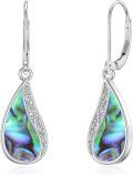 wholesale 925 Sterling Silver Teardrop Abalone Shell Drop Dangle Leverback Earrings-0-0