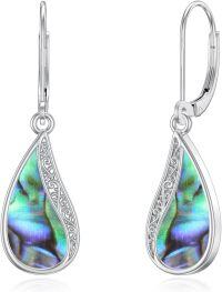 wholesale 925 Sterling Silver Teardrop Abalone Shell Drop Dangle Leverback Earrings-Abalone