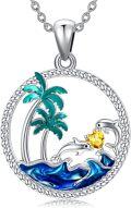 wholesale 925 Sterling Silver & Birthstone Dolphin Pendant Necklace with Palm Tree & Ocean Wave, 20x20mm, 18+2 Adjustable Chain, Gift for Women-0-0