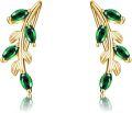 wholesale 14K Gold Green Crystal Vine Leaves Drop Earrings for Women-0-0