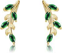 wholesale 14K Gold Green Crystal Vine Leaves Drop Earrings for Women-Leaf Crawler Earrings