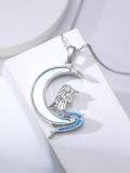 wholesale 925 Sterling Silver Crescent Moon Mermaid Fairy Pendant Necklace-0-4