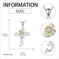 wholesale 925 Sterling Silver Floral Cross with Sunflower and Cubic Zirconia Pendant Necklace Gift for Women-0-4