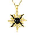 wholesale 925 Sterling Silver Black Onyx and Cubic Zirconia Sun Pendant Necklace for Women's Fashion s-0-0