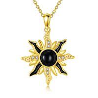 wholesale 925 Sterling Silver Black Onyx and Cubic Zirconia Sun Pendant Necklace for Women's Fashion s-Black Onyx