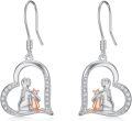 wholesale 925 Sterling Silver Heart-Shaped Girl and Cat Drop Earrings for Women-0-0