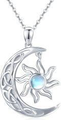 wholesale 925 Sterling Silver Moonstone Crescent & Sun Pendant Necklace - Celtic Jewelry for Women-0-0