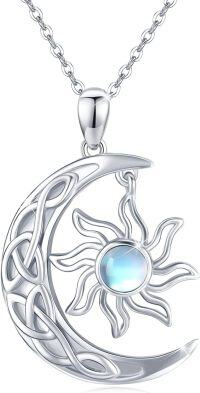 wholesale 925 Sterling Silver Moonstone Crescent & Sun Pendant Necklace - Celtic Jewelry for Women-Moon and Sun Celtic Knot