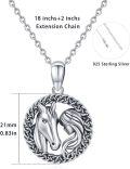 wholesale 925 Sterling Silver Horse and Girl Head Pendant Necklace for Women Girls Gifts for Mom Daughter Christmas Birthday Graduation-0-5