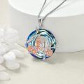 wholesale 925 Sterling Silver Blue Crystal Rose Flower Sisters Circle Pendant Necklace-0-3